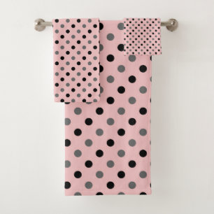 tea rose (red), grey and white dots bath towel set