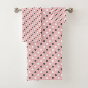 tea rose (red), grey and white dots bath towel set