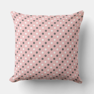 tea rose (red), grey and white dots cushion