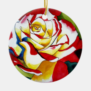 Tea Rose watercolor original art Flower Ceramic Tree Decoration