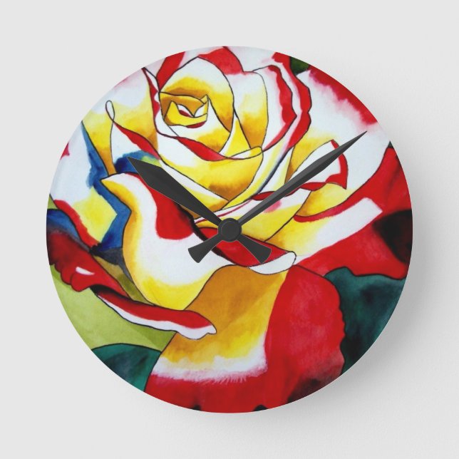 Tea Rose watercolor original art Flower Round Clock (Front)