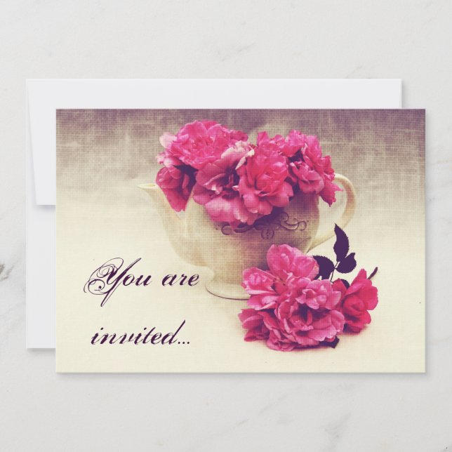 tea roses in a teapot - tea party invite (Front)