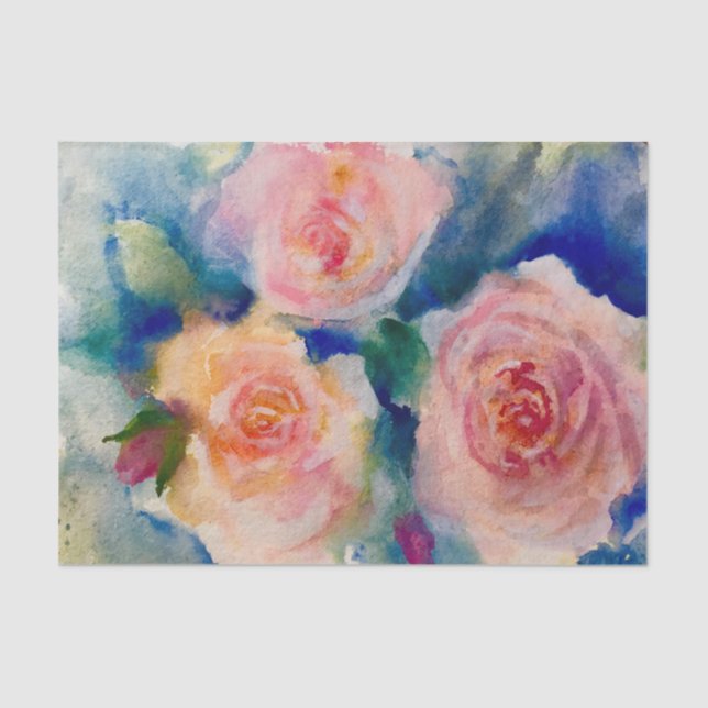 Tea Roses Shabby chic watercolour roses Tissue Paper (Front)