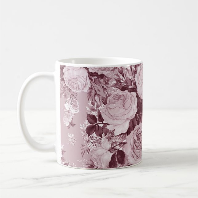 Tea Roses: Watercolor Bouquet Pattern. Coffee Mug (Left)