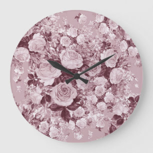 Tea Roses: Watercolor Bouquet Pattern. Large Clock