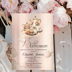 Tea Set Chic Roses Vintage Bridal Luncheon Invitation