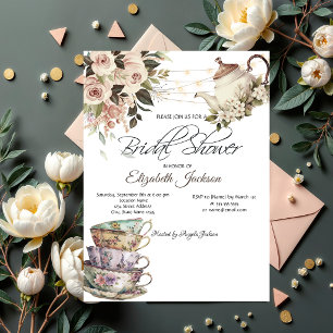 Tea Set Lights Roses Bridal Shower  Invitation