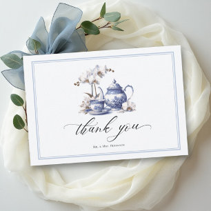 Tea Set Orchid Blue Hampton Toile Wedding Couple Thank You Card