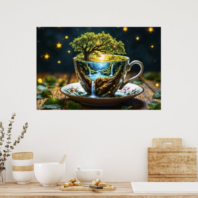 Tea set surreal waterfall kitchen decor art (Kitchen)
