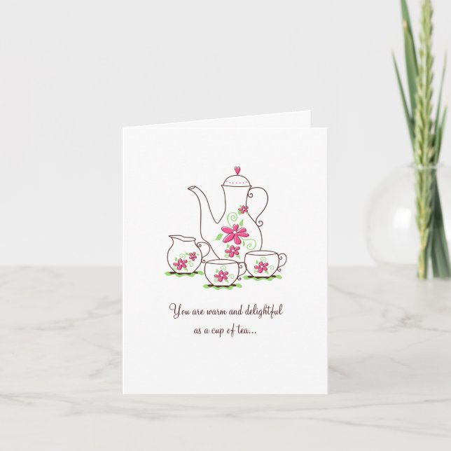 Tea Set Thank You Card, Pink Flowers Card (Front)
