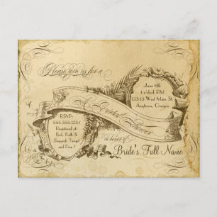 Tea Stained Vintage Wedding 1 - Bridal Shower Invitation Postcard