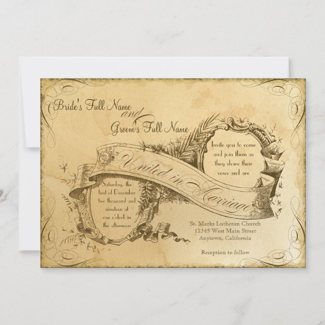Tea Stained Vintage Wedding 1 - Invitation Invite (Front)