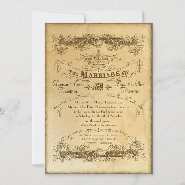 Tea Stained Vintage Wedding 2 - Invitation Invite (Front)