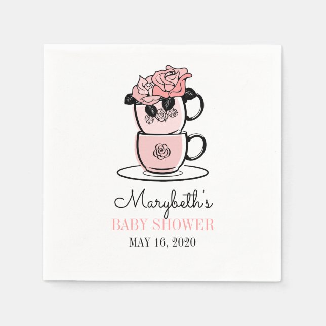 Tea Teacup & Flowers Baby Shower Paper Napkin (Front)