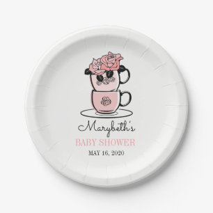 Tea Teacup & Flowers Baby Shower Paper Plates