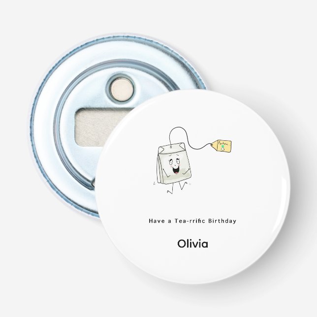 Tea themed bottle opener, tea lover opener (Front)
