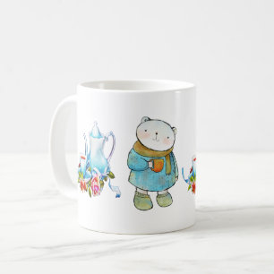 Tea Time Blue Bear with Teapot Design Coffee Mug