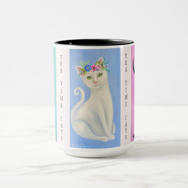 Tea Time Cats Whimsical Art Mug (Center)