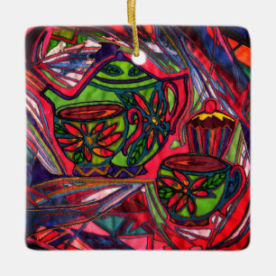 Tea time ceramic ornament