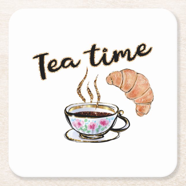 Tea time Coaster, tea party accessories, tea party Square Paper Coaster (Front)