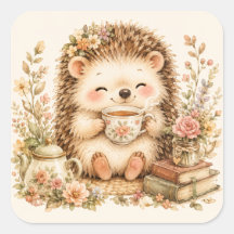 Tea Time Hedgehog Watercolor Art