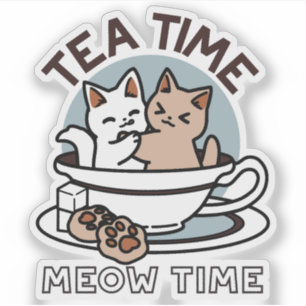 Tea Time Meow Time - Cute Cat and Tea Design