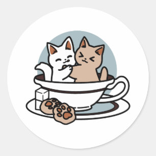 Tea Time Meow Time - Cute Cat and Tea Design Classic Round Sticker