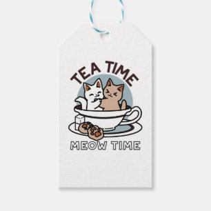 Tea Time Meow Time - Cute Cat and Tea Design Gift Tags