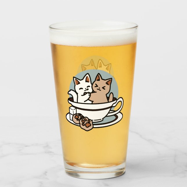 Tea Time Meow Time - Cute Cat and Tea Design Glass (Front Filled)
