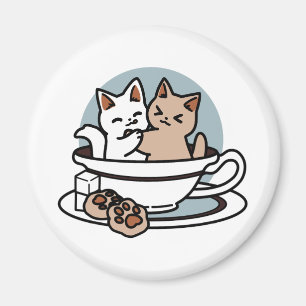 Tea Time Meow Time - Cute Cat and Tea Design Magnet