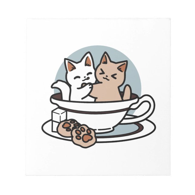 Tea Time Meow Time - Cute Cat and Tea Design Notepad (Front)