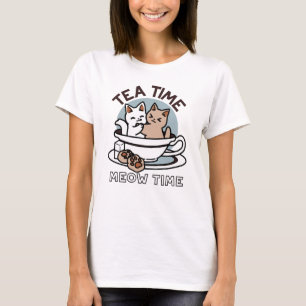 Tea Time Meow Time - Cute Cat and Tea Design T-Shirt