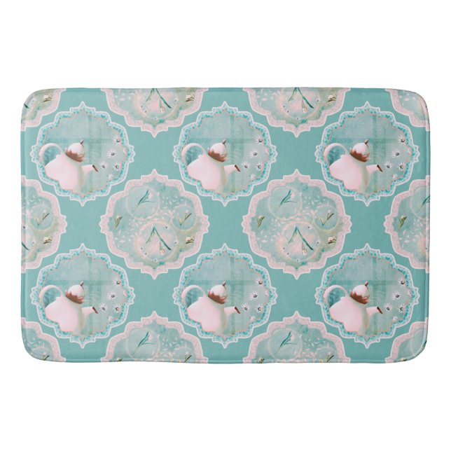 Tea time mint green and pink Rug (Front)