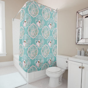 Tea time mint green and pink Rug Shower Curtain