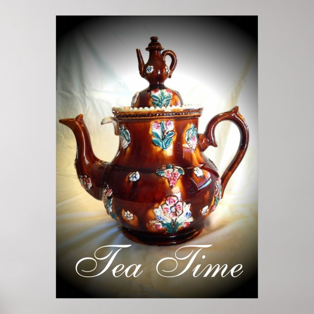 Tea Time Old Antique English Teapot Poster (Front)
