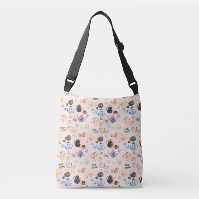 tea time pattern - tea cups and tea pot in crossbody bag (Front)