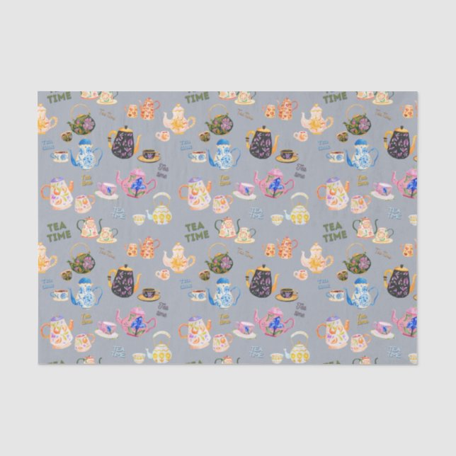 tea time pattern - tea cups and tea pot in tissue paper (Front)