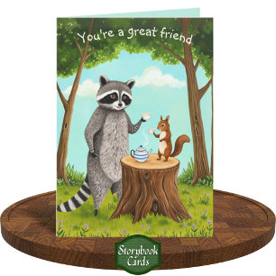 Tea Time Racoon and Squirrel Forest Friendship Card