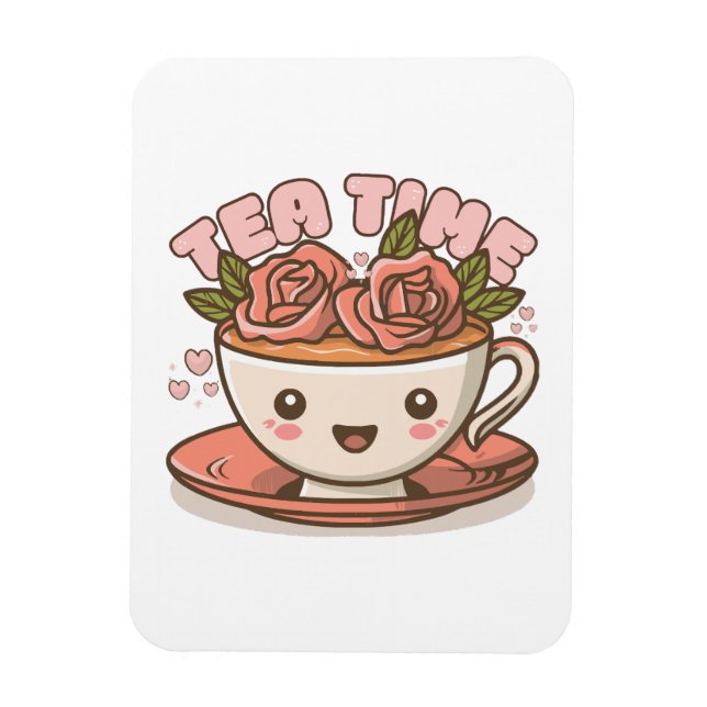 Tea Time Rose Tea Kawaii Magnet (Vertical)