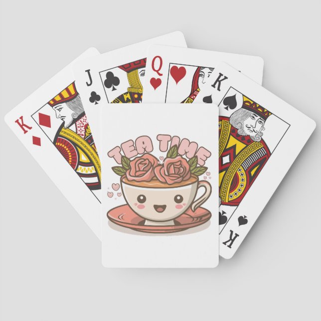 Tea Time Rose Tea Kawaii Playing Cards (Back)