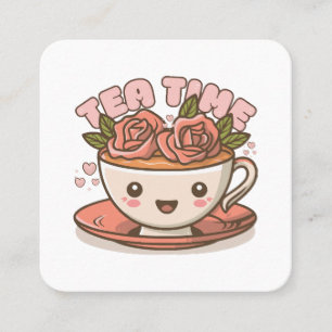 Tea Time Rose Tea Kawaii Square Business Card