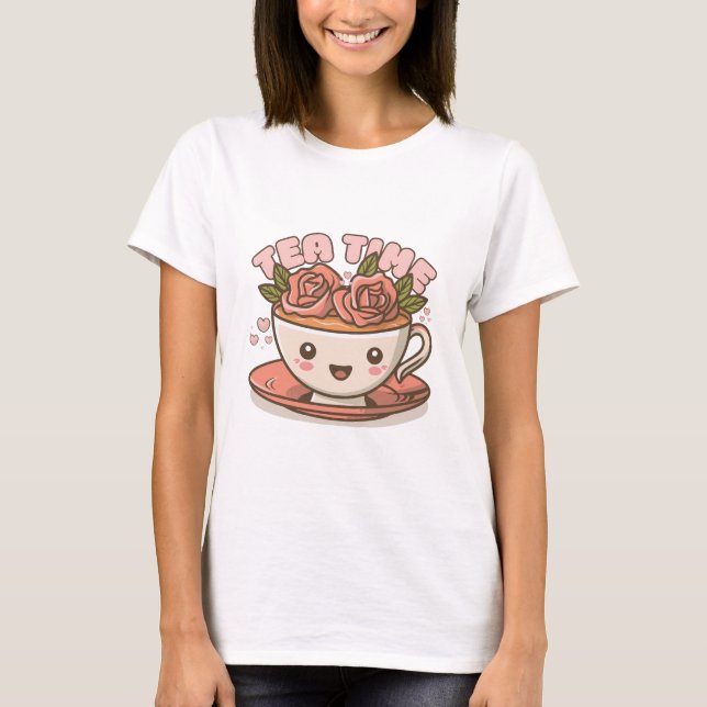 Tea Time Rose Tea Kawaii T-Shirt (Front)