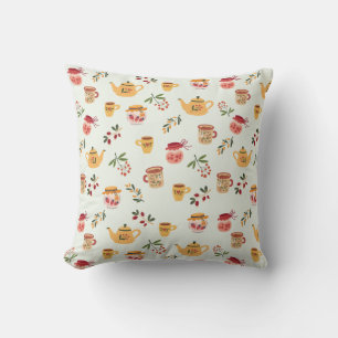 Tea Time Seamless Pattern Cushion
