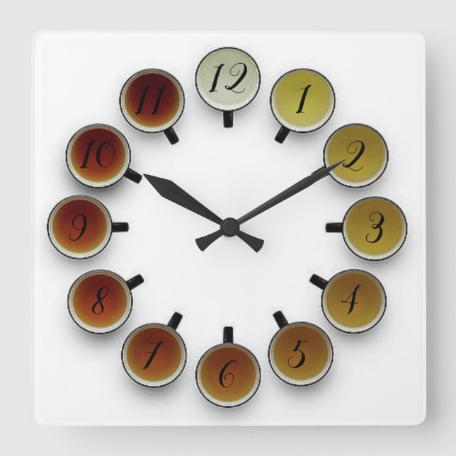 Tea time square wall clock (Front)
