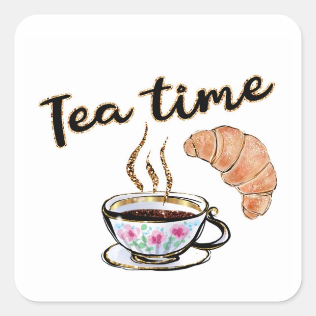 Tea time sticker, party sticker, tea time planner square sticker (Front)