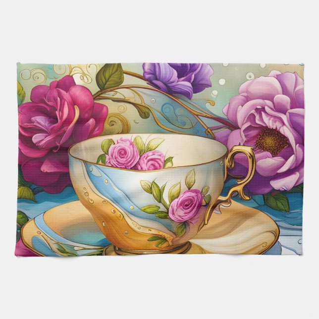 Tea Time - Tea Cup Art  Towel (Horizontal)