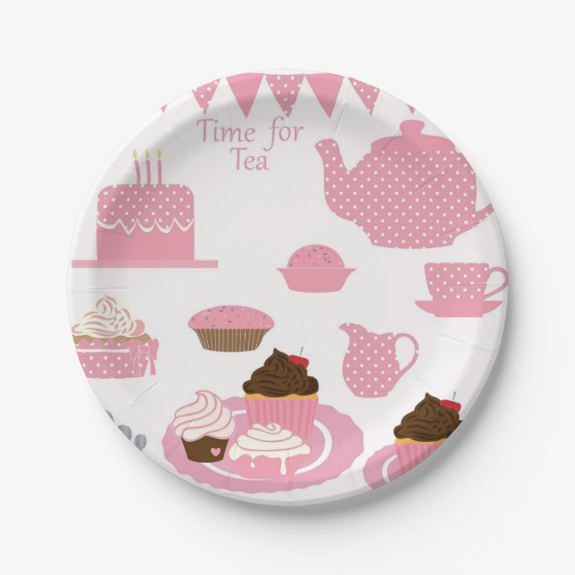 Tea Time Tea Cups Paper Plate (Front)