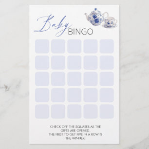 Tea Time Toile Themed Baby Shower Bingo Game