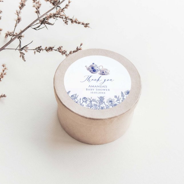 Tea Time Toile Themed Baby Shower Classic Round Sticker (Creator Uploaded)