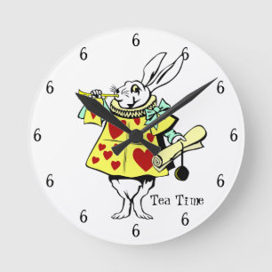 Tea Time White Rabbit Round Clock